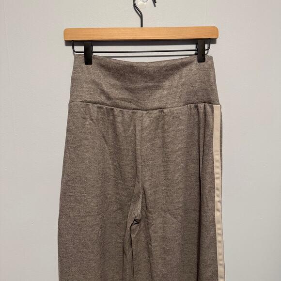 Ribbed High Waisted Tummy Control Drawstring Wide Leg Color Block Fleece Trouser - Picture 5 of 9